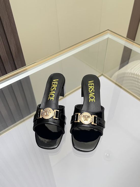 Versace Cowhide Chunky Heel Mules Comfortable Casual Footwear
