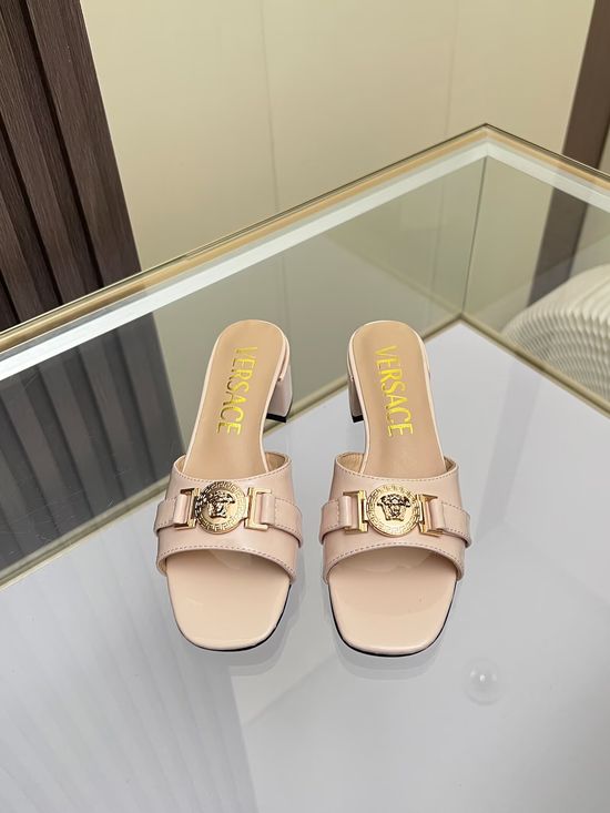 Versace Cowhide Chunky Heel Mules Comfortable Casual Footwear