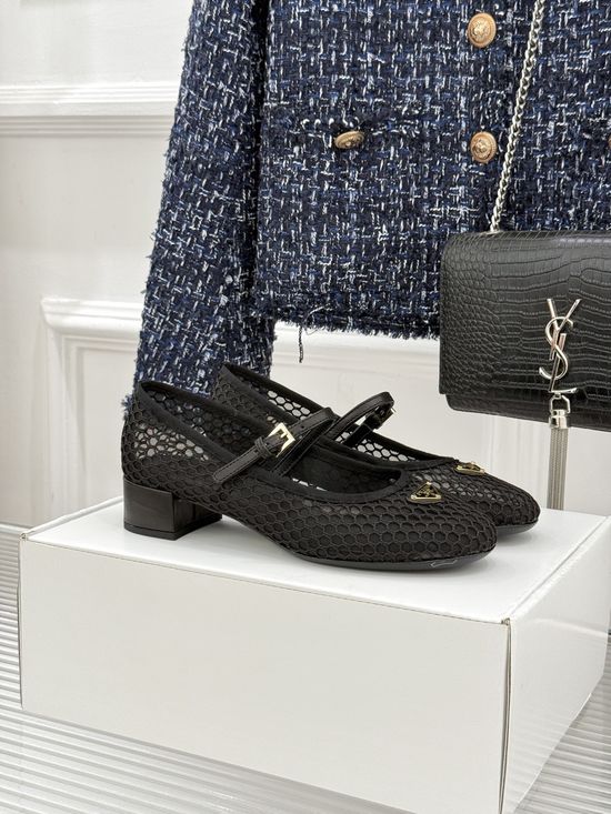 Prada Mesh Cutout Chunky Heel Mary Jane Shoes With Logo Emblem