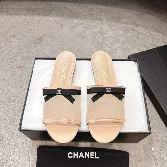 Chanel Mesh Bow Flat Slippers Lightweight Comfortable Casual Footwear