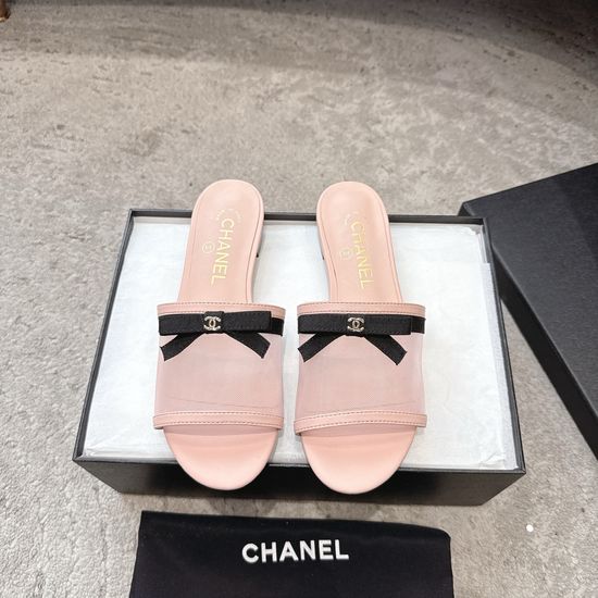 Chanel Mesh Bow Flat Slippers Lightweight Comfortable Casual Footwear