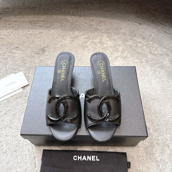 Chanel Embossed Logo Leather Comfortable Casual Slide Sandals
