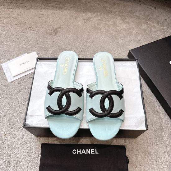 Chanel Embossed Logo Leather Comfortable Casual Slide Sandals