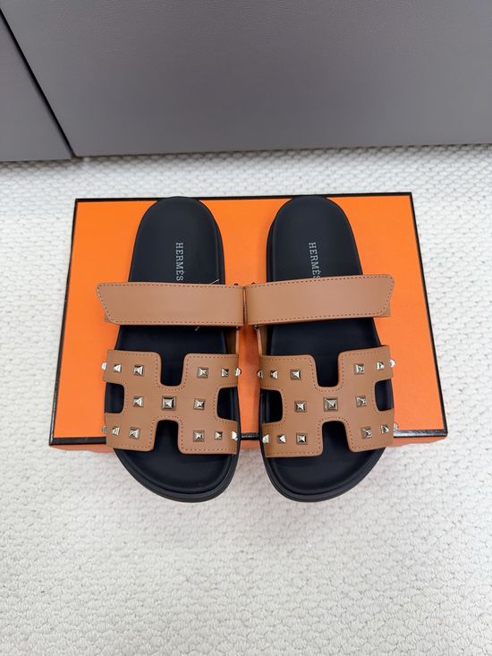 Hermes Genuine Leather Non-slip Casual Flip Flop Sandals