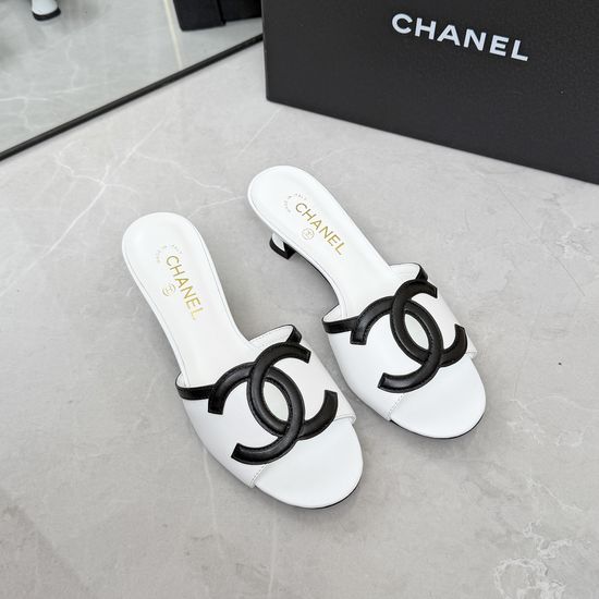 Chanel Logo Decor Leather Upper Comfort Flat Slide Slippers