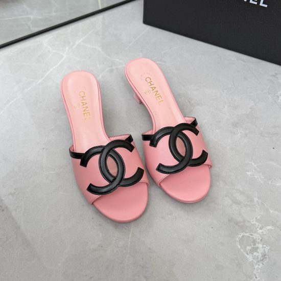 Chanel Logo Decor Leather Upper Comfort Flat Slide Slippers