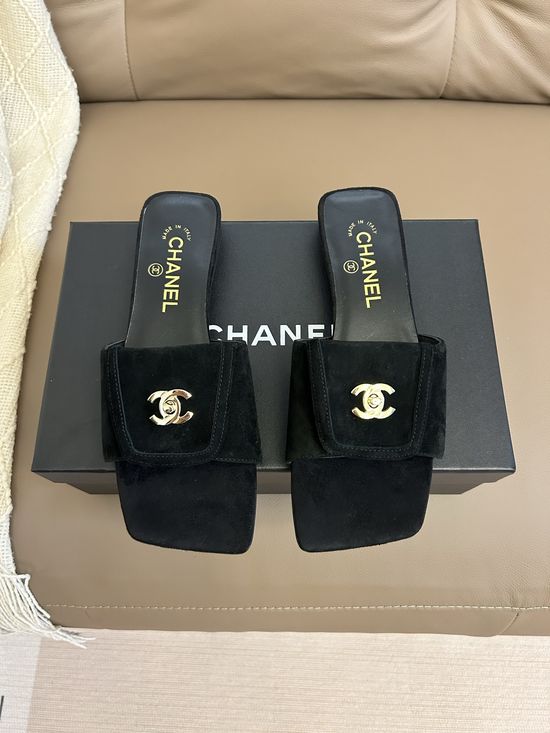 Chanel Square Buckle Flat Slide Sandals Premium Leather Lining