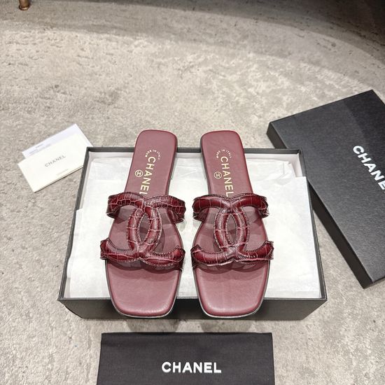 Chanel Square Toe Leather High Heel Slide Sandals