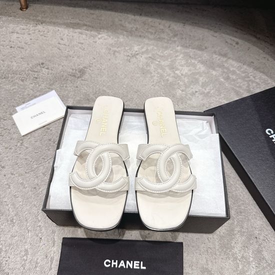 Chanel Square Toe Leather High Heel Slide Sandals