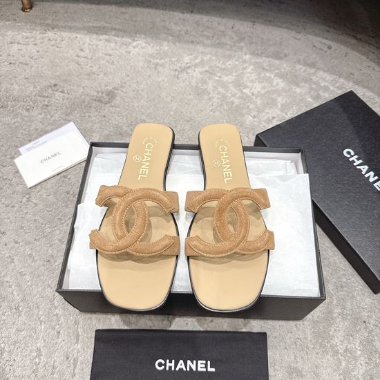 Chanel Square Toe Leather High Heel Slide Sandals