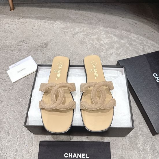 Chanel Square Toe Leather High Heel Slide Sandals