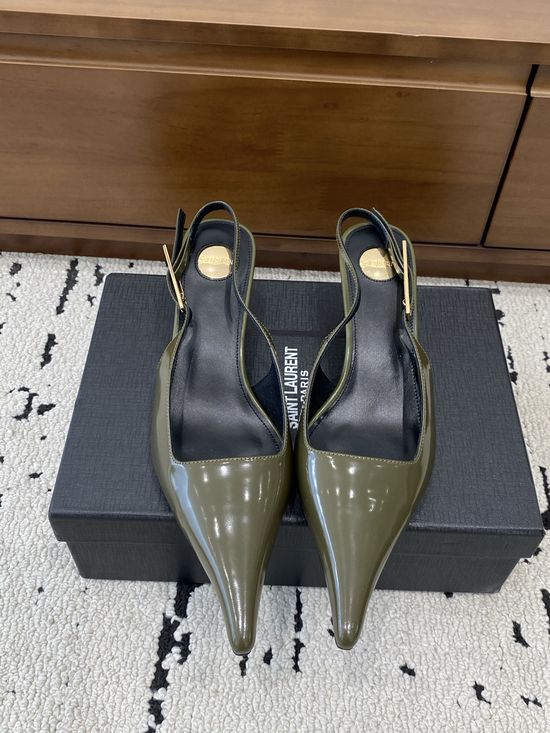Yves Saint Laurent Pointed Toe Chain Detail Kitten Heel Mule Sandals