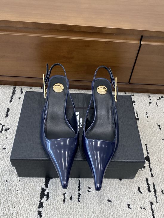 Yves Saint Laurent Pointed Toe Chain Detail Kitten Heel Mule Sandals