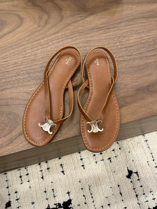 Celine Leather Sandals with Metal Emblem Comfortable Lining Four Colors