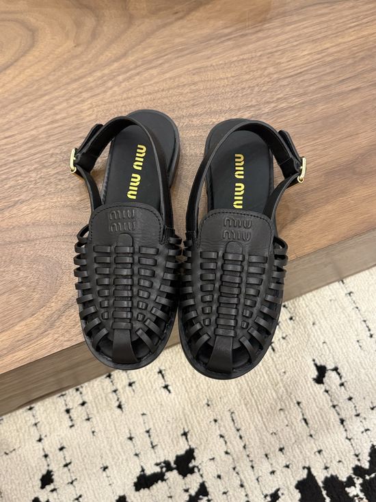 Miu Miu Woven Slingback Sandals Soft Leather Lining Non-slip Sole