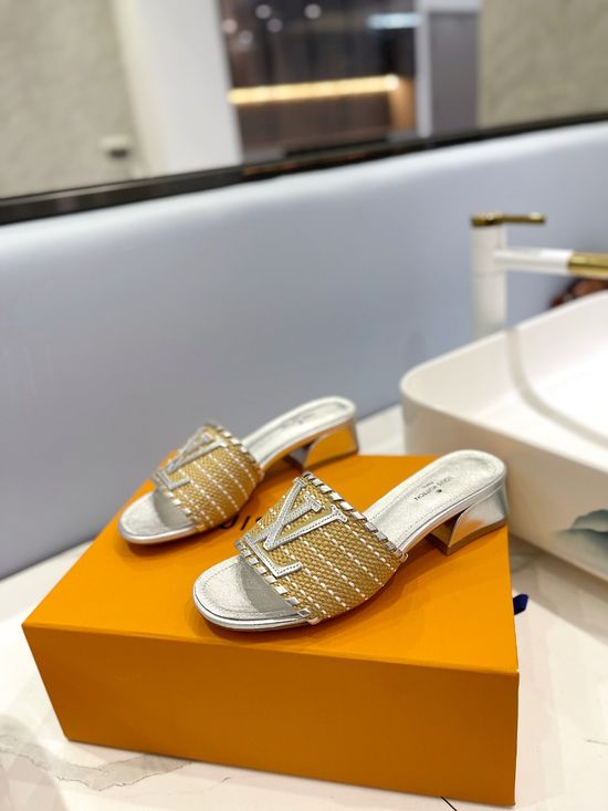 Louis Vuitton Hollow Out Floral Pattern Low Heel Leather Sandals