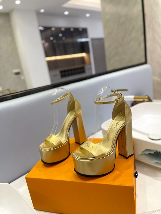 Louis Vuitton Patent Leather Buckle Strap High Heel Sandals