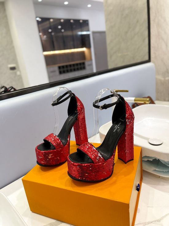 Louis Vuitton Sequined High Heel Sandals with Genuine Leather Lining