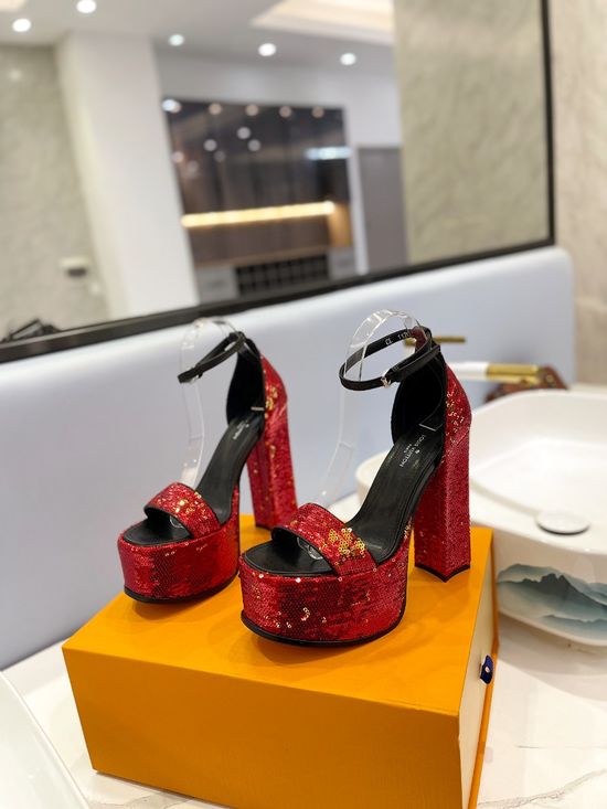 Louis Vuitton Sequined High Heel Sandals with Genuine Leather Lining