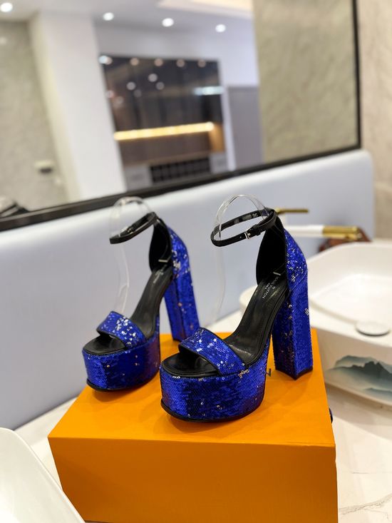 Louis Vuitton Sequined High Heel Sandals with Genuine Leather Lining
