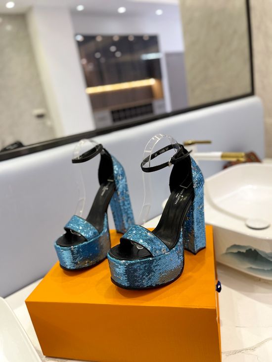 Louis Vuitton Sequined High Heel Sandals with Genuine Leather Lining