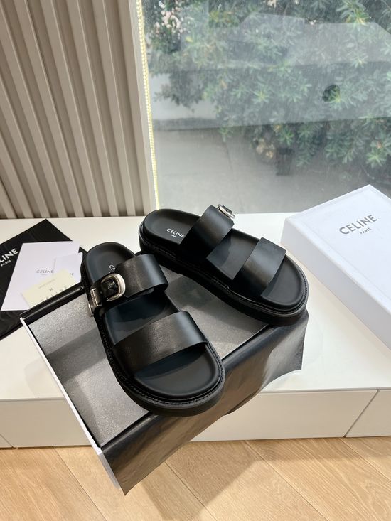 Celine Classic Retro Flat Slide Sandals With Logo Detail