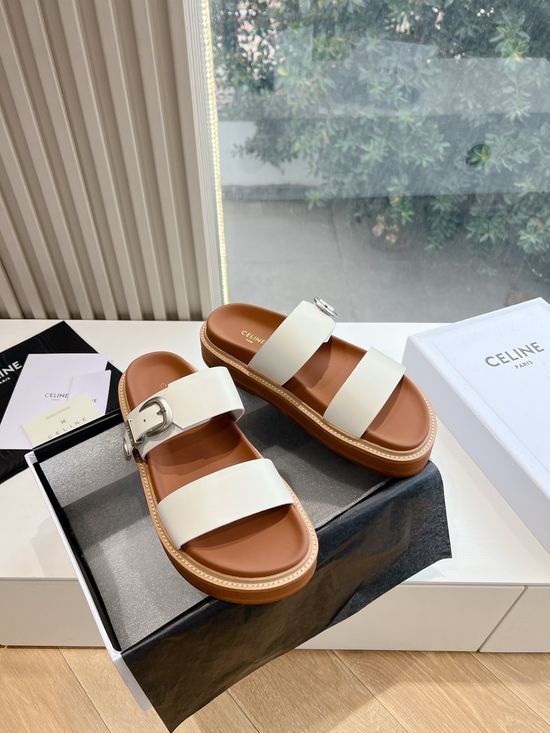 Celine Classic Retro Flat Slide Sandals With Logo Detail