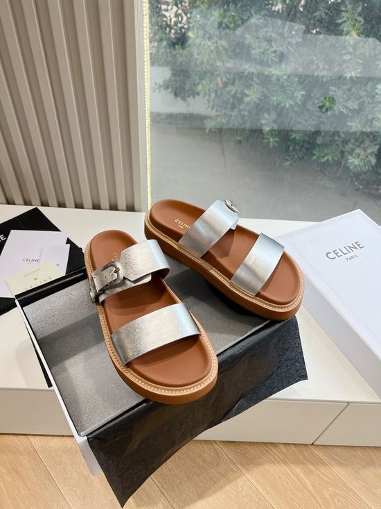 Celine Classic Retro Flat Slide Sandals With Logo Detail