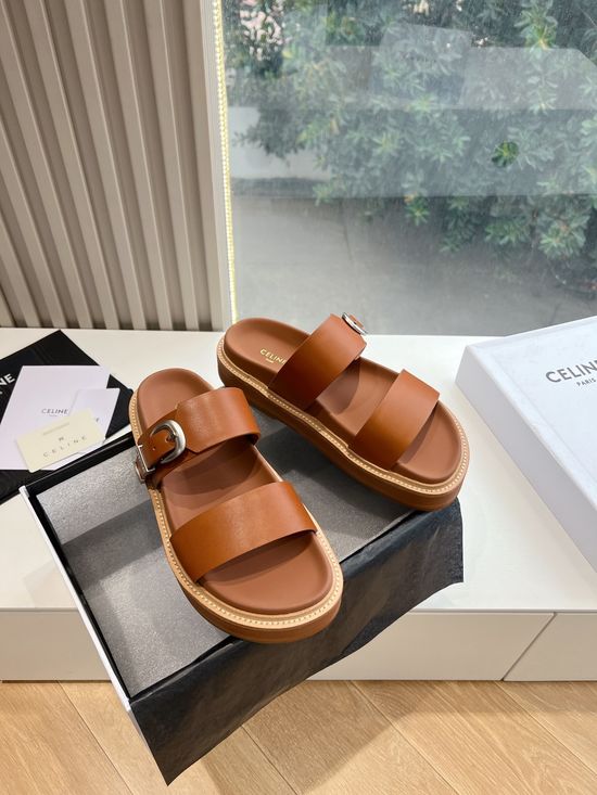 Celine Classic Retro Flat Slide Sandals With Logo Detail