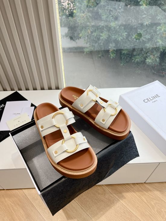 Celine Classic Retro Flat Slide Sandals With Logo Detail