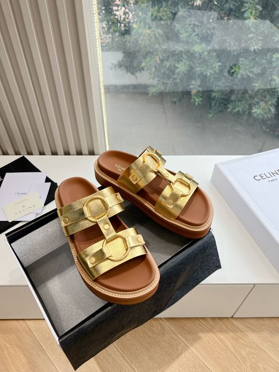 Celine Classic Retro Flat Slide Sandals With Logo Detail