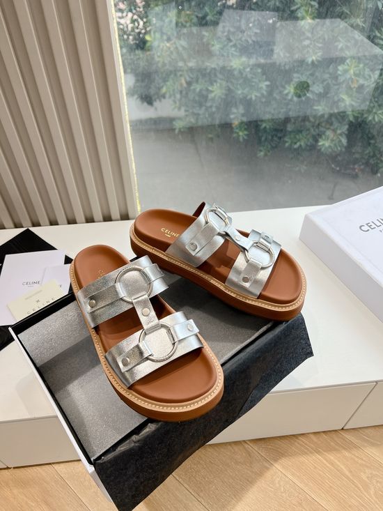 Celine Classic Retro Flat Slide Sandals With Logo Detail