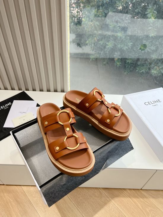 Celine Classic Retro Flat Slide Sandals With Logo Detail
