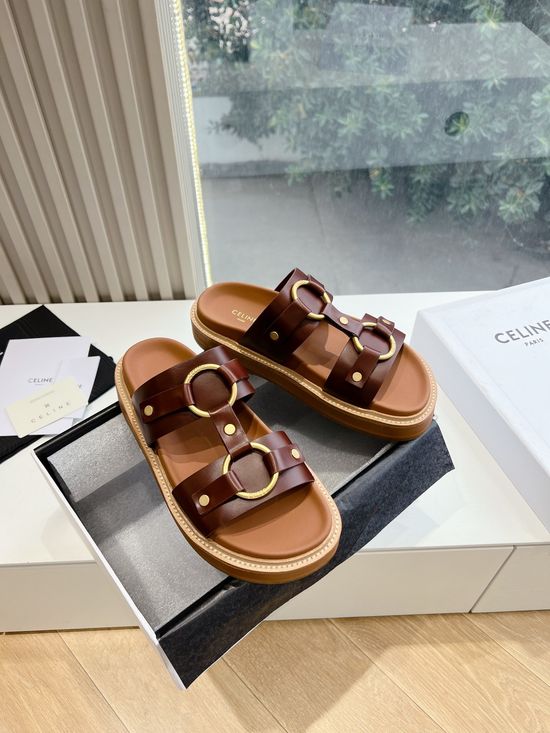 Celine Classic Retro Flat Slide Sandals With Logo Detail