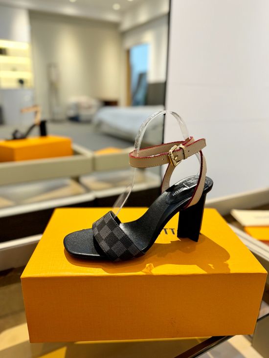 Louis Vuitton Color Block Chunky High Heel Leather Sandals