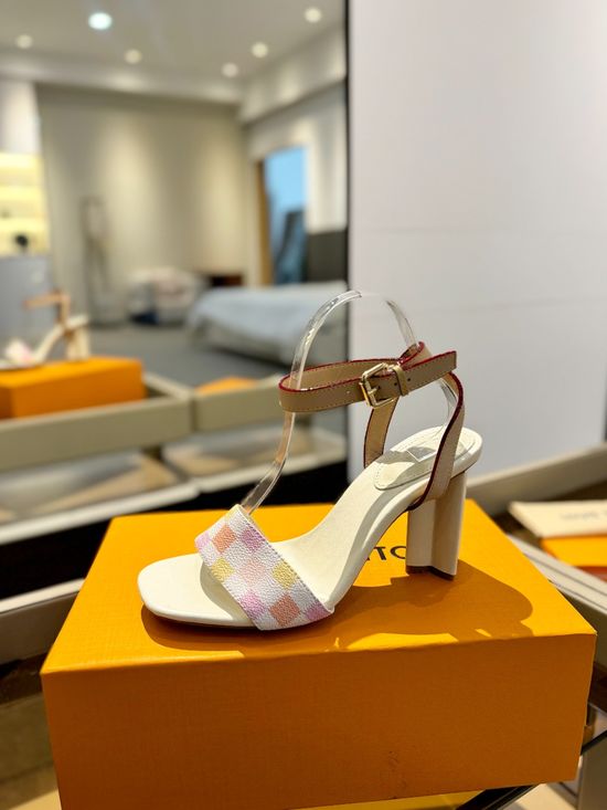 Louis Vuitton Color Block Chunky High Heel Leather Sandals