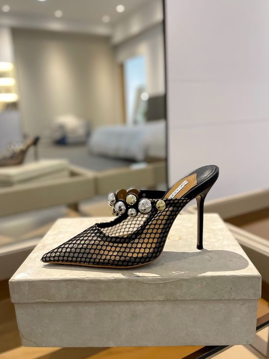 Jimmy Choo Rhinestone Mesh Stiletto Heel Sandals Premium Leather Sole