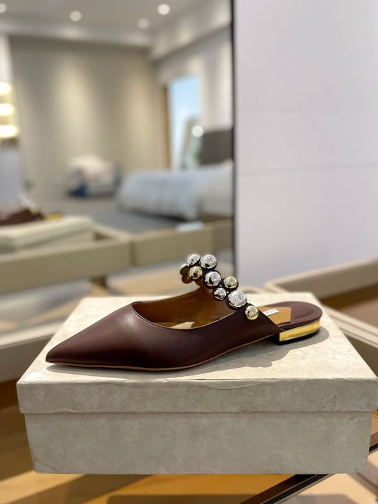 Jimmy Choo Embellished Sheepskin Flat Slingback Sandals with Leather Sole