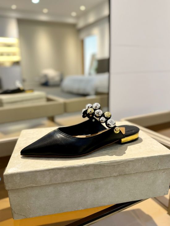Jimmy Choo Embellished Sheepskin Flat Slingback Sandals with Leather Sole