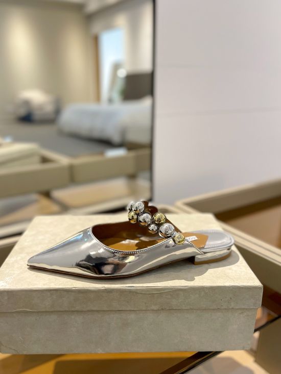 Jimmy Choo Embellished Patent Leather Flat Slingback Sandals with Leather Sole