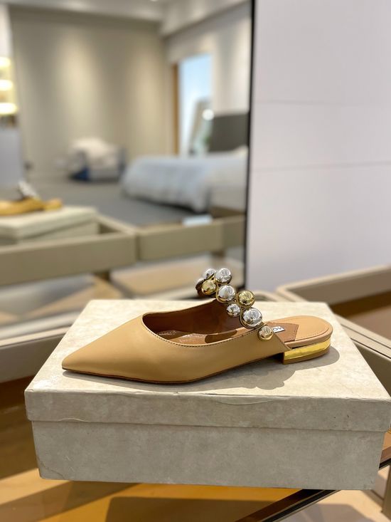 Jimmy Choo Embellished Sheepskin Flat Slingback Sandals with Leather Sole