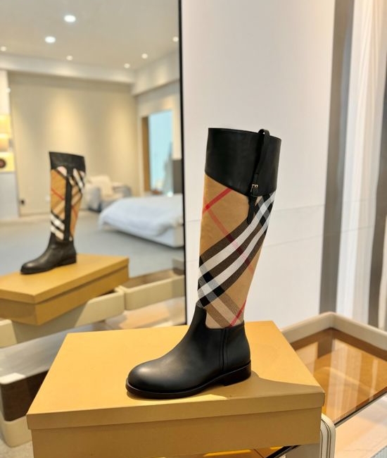 Burberry Classic Plaid Low Heel Genuine Leather Ankle Boots
