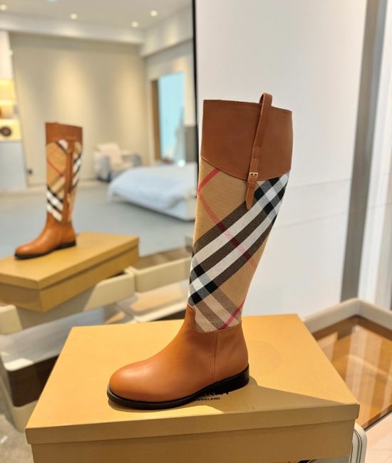 Burberry Classic Plaid Low Heel Genuine Leather Ankle Boots