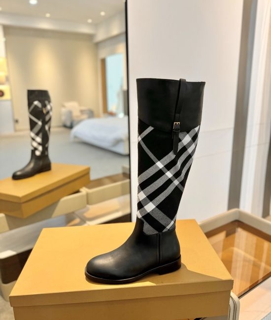 Burberry Classic Plaid Low Heel Genuine Leather Ankle Boots