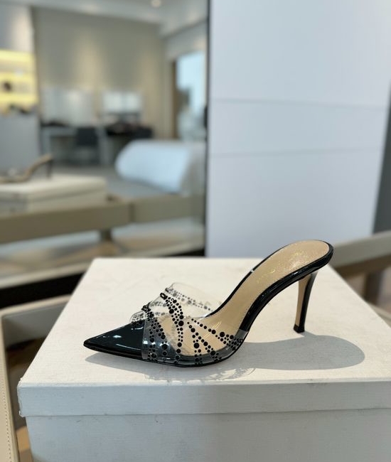 Gianvito Rossi Hotfix Rhinestone Mule Stiletto Sandals Soft Goatskin Lining