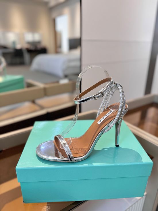 Jimmy Choo Rhinestone Decor Patent Leather Elegant Heeled Sandals