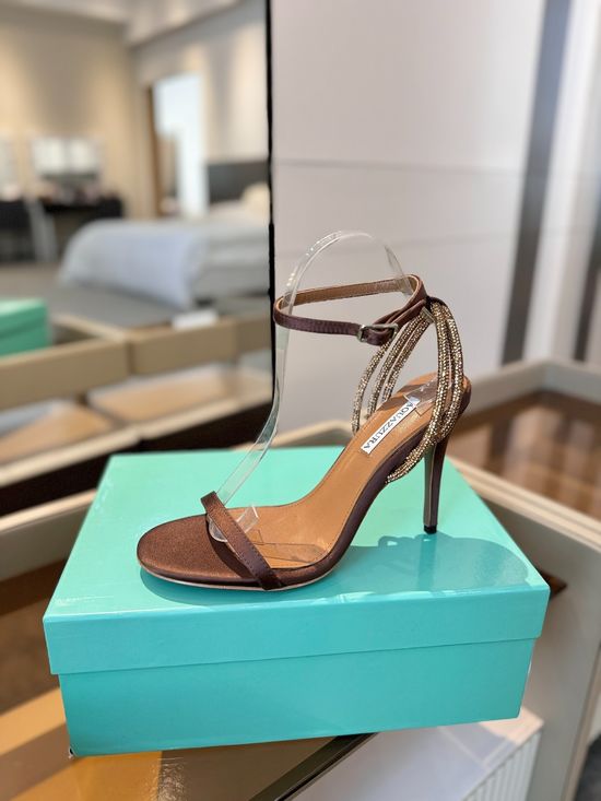 Jimmy Choo Rhinestone Decor Patent Leather Elegant Heeled Sandals