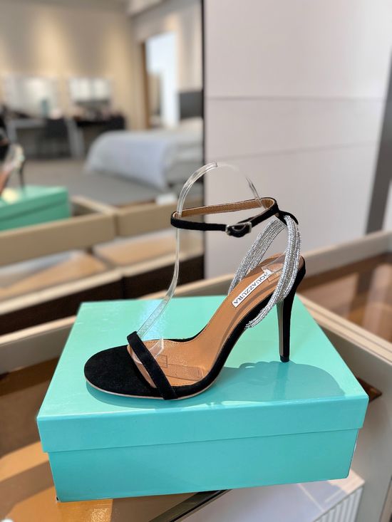 Jimmy Choo Suede High Heel Sandals with Shiny Rhinestone Straps Comfortable