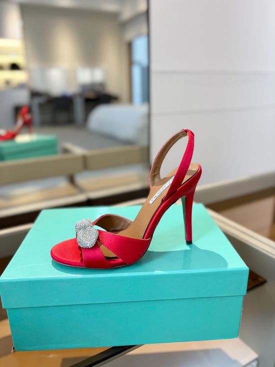 Jimmy Choo Glamorous Silk High Heel Sandals with Rhinestone Flower Decor