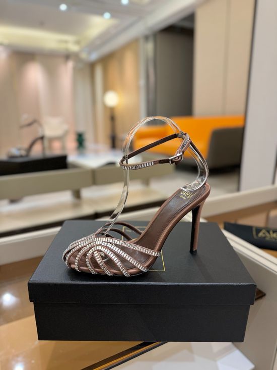 Alevi Milano Rhinestone Decorated Cutout High Heel Dress Sandals